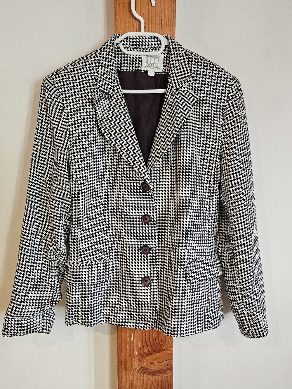 Classic Houndstooth Women's Blazer - Black & White